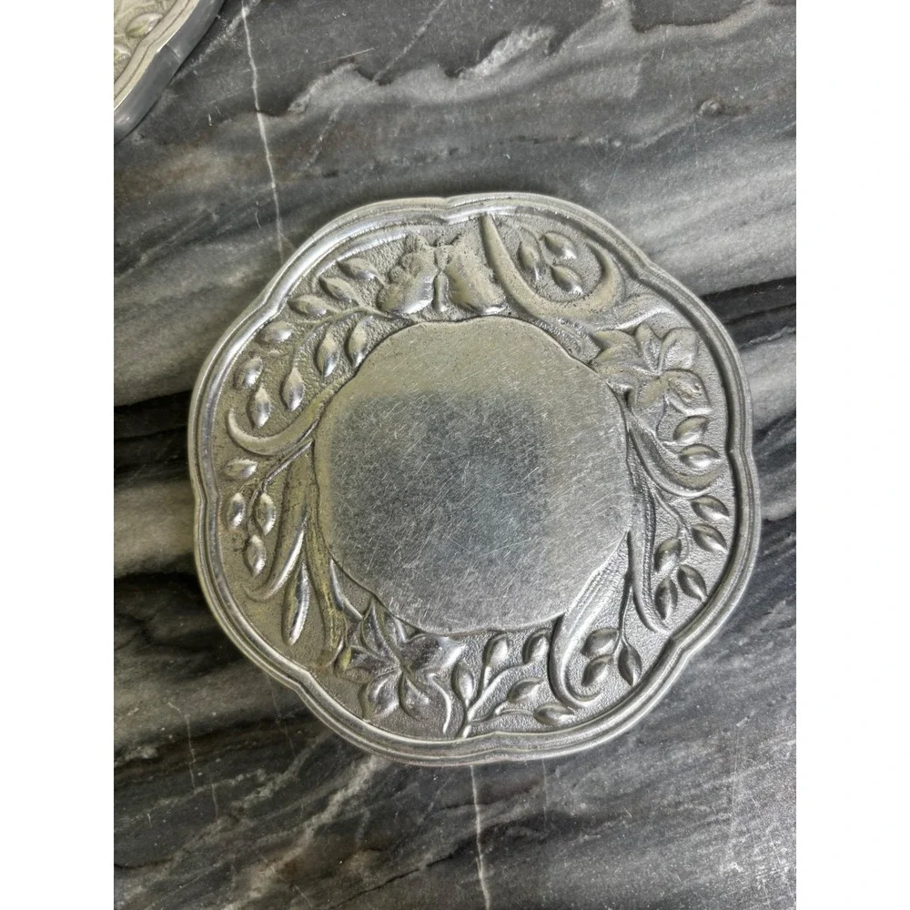 Lenox Silver Metal Floral Butterfly Coasters Set of 4 Cork Backed Scalloped 4in